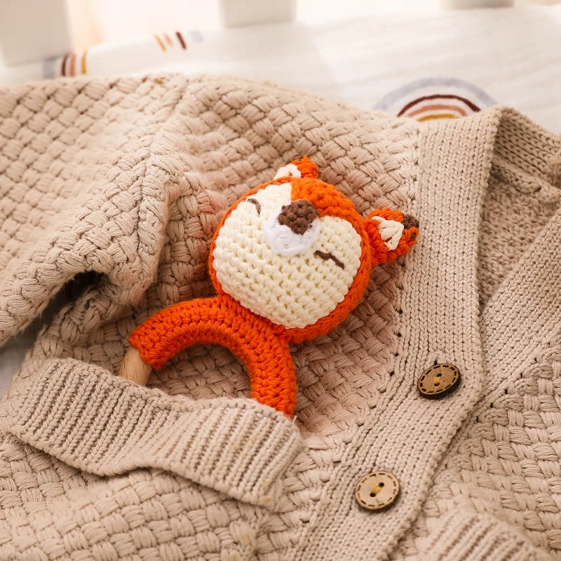 Hochet Bébé Crochet Animaux – Jouet Musical & Anneau de Dentition 0-12 Mois