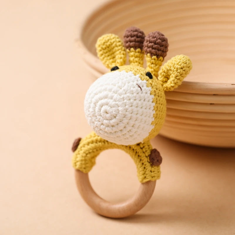 Hochet Bébé Crochet Animaux – Jouet Musical & Anneau de Dentition 0-12 Mois