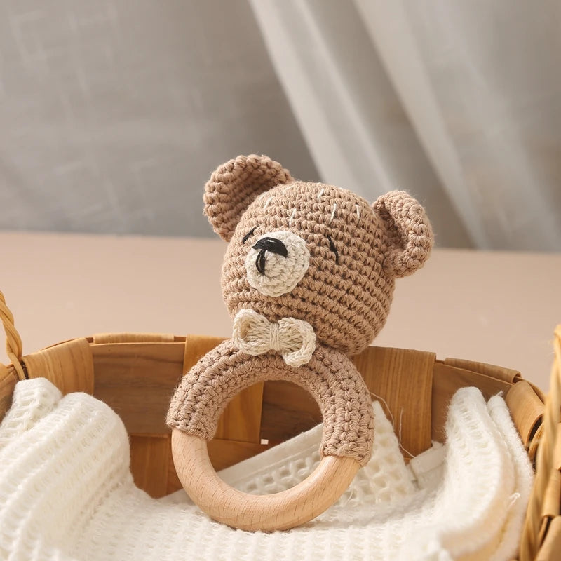 Hochet Bébé Crochet Animaux – Jouet Musical & Anneau de Dentition 0-12 Mois